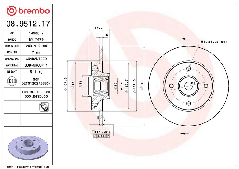 Brembo 08.9512.17 Brake Disc - 2