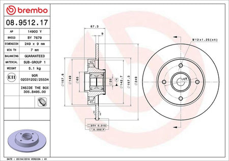 Brembo 08.9512.17 Brake Disc - 2