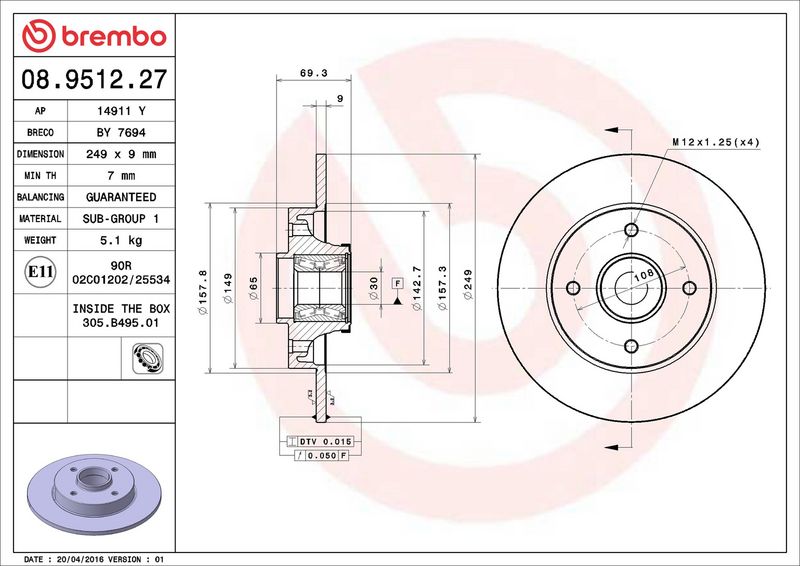 Brembo 08.9512.27 Brake Disc - 2