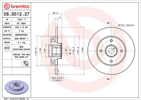 Brembo 08.9512.27 Brake Disc - 2