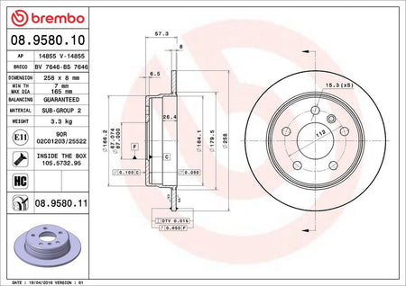 Brembo 08.9580.11 Brake Disc - 2