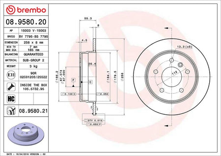 Brembo 08.9580.21 Brake Disc - 2