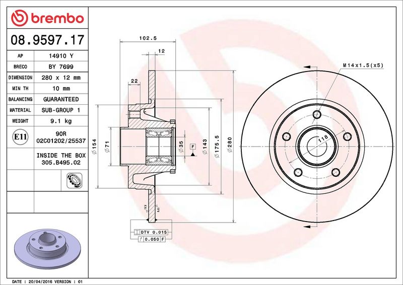 Brembo 08.9597.17 Brake Disc - 2
