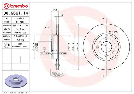 Brembo 08.9621.14 Brake Disc - 2