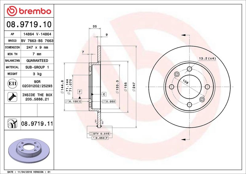 Brembo 08.9719.11 Brake Disc - 2