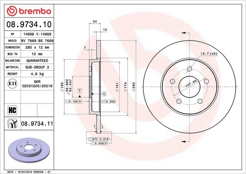 Brembo 08.9734.11 Brake Disc - 2