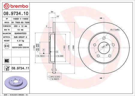 Brembo 08.9734.11 Brake Disc - 2