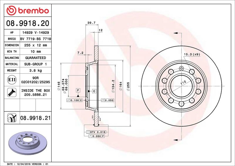 Brembo 08.9918.21 Brake Disc - 2