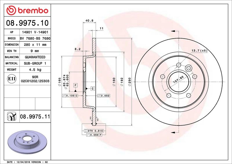 Brembo 08.9975.11 Brake Disc - 2