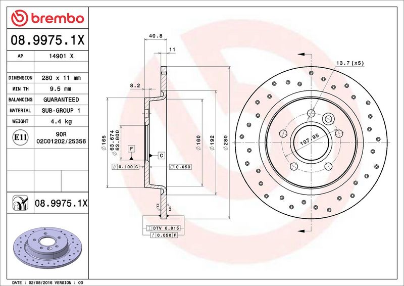 Brembo 08.9975.1X Brake Disc - 2