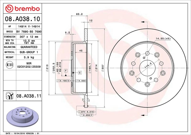 Brembo 08.A038.11 Brake Disc - 2