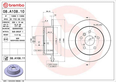 Brembo 08.A108.10 Brake Disc - 2