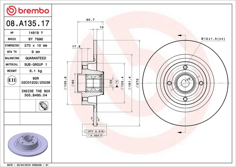 Brembo 08.A135.17 Brake Disc - 2
