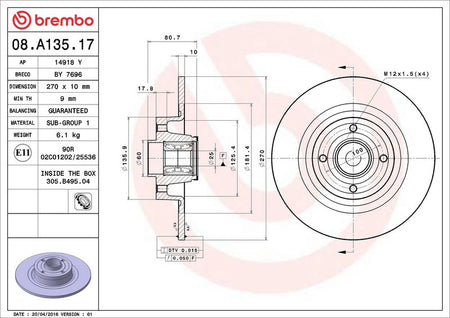Brembo 08.A135.17 Brake Disc - 2