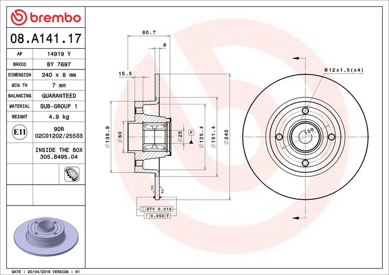 Brembo 08.A141.17 Brake Disc - 2