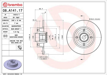 Brembo 08.A141.17 Brake Disc - 2