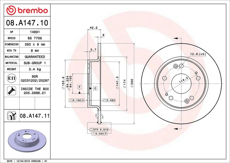 Brembo 08.A147.11 Brake Disc - 2