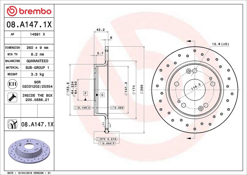 Brembo 08.A147.1X Brake Disc - 2