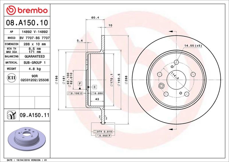 Brembo 08.A150.11 Brake Disc - 2
