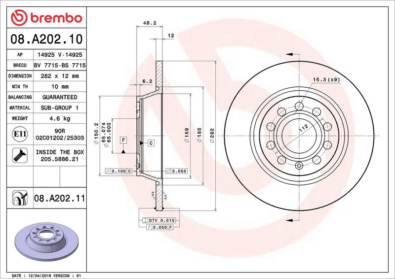 Brembo 08.A202.11 Brake Disc - 2