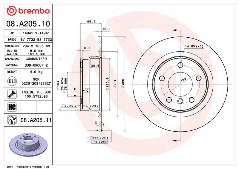 Brembo 08.A205.11 Brake Disc - 2