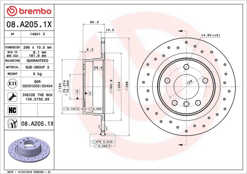 Brembo 08.A205.1X Brake Disc - 2