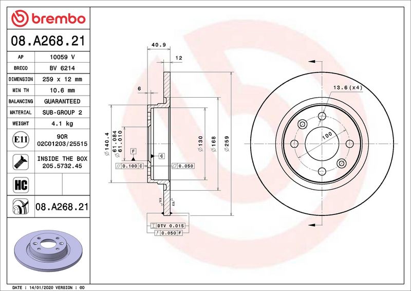 Brembo 08.A268.21 Brake Disc - 2