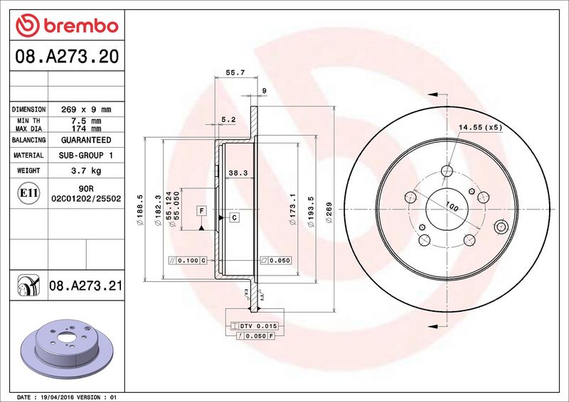 Brembo 08.A273.21 Brake Disc - 2