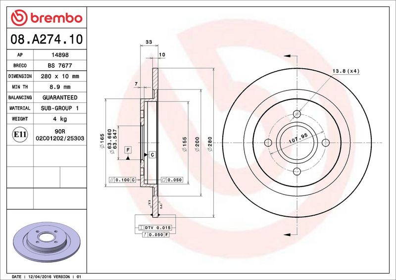 Brembo 08.A274.10 Brake Disc - 2