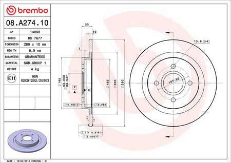 Brembo 08.A274.10 Brake Disc - 2