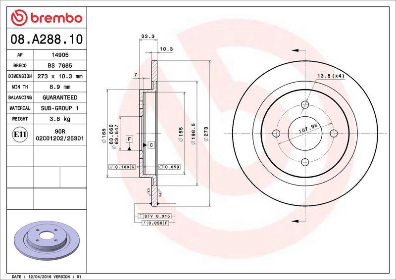 Brembo 08.A288.10 Brake Disc - 2