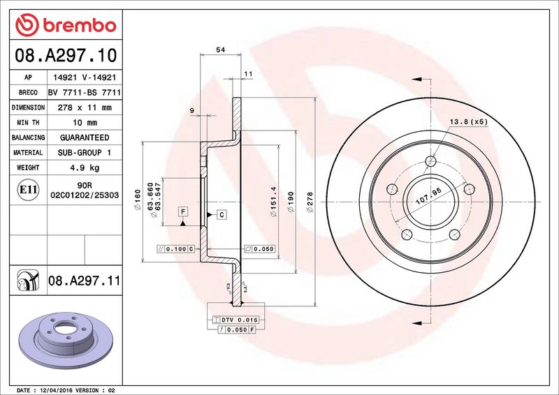 Brembo 08.A297.11 Brake Disc - 2