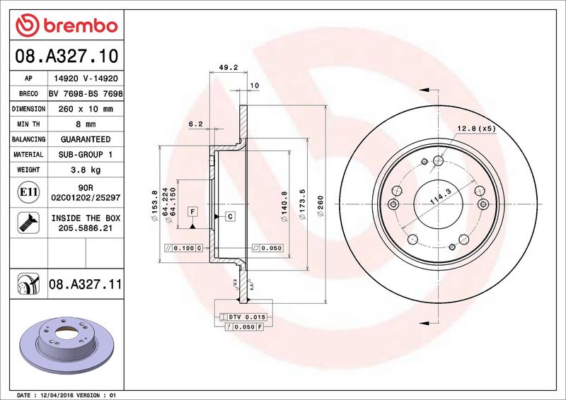 Brembo 08.A327.11 Brake Disc - 2