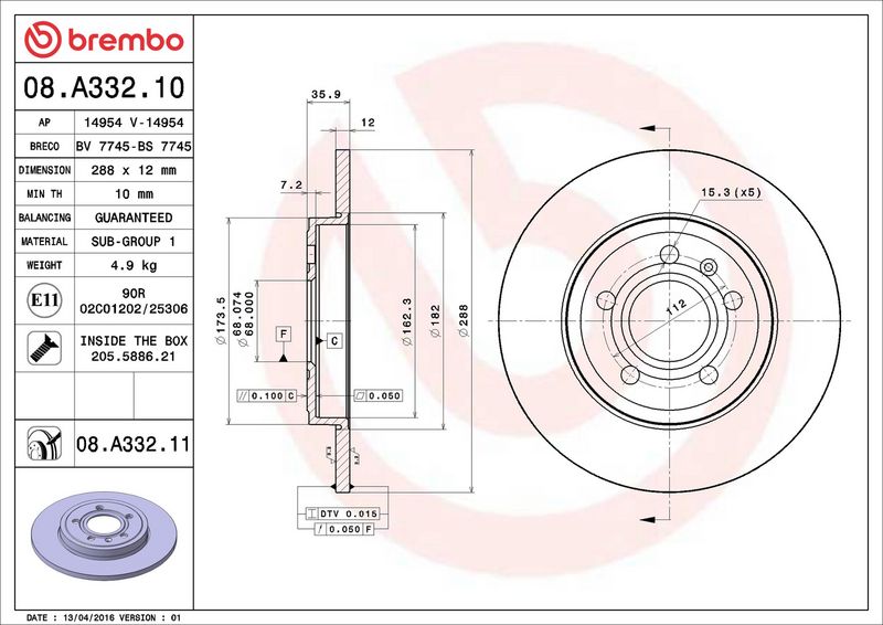 Brembo 08.A332.11 Brake Disc - 2