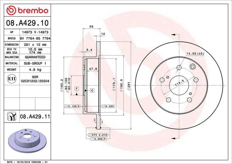 Brembo 08.A429.11 Brake Disc - 2