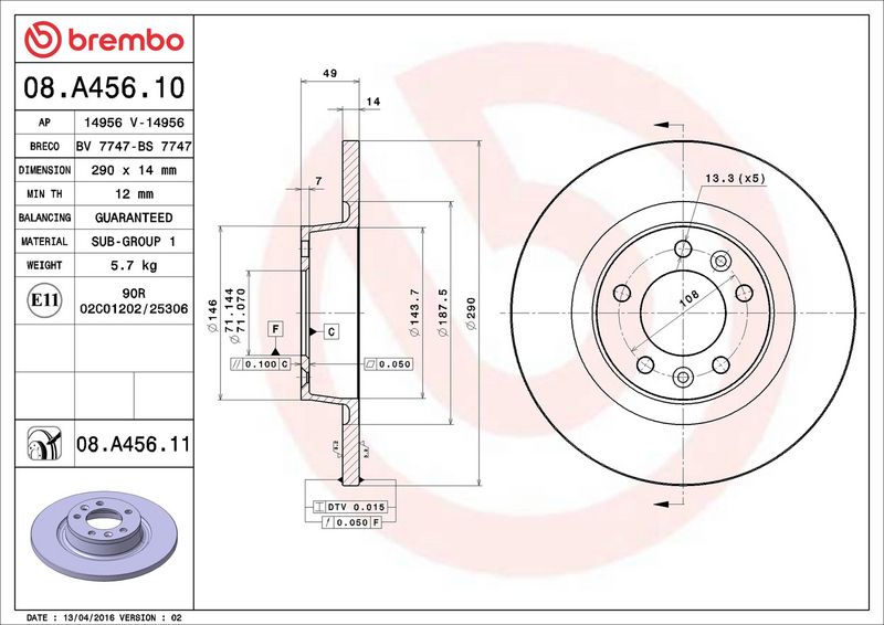 Brembo 08.A456.11 Brake Disc - 2