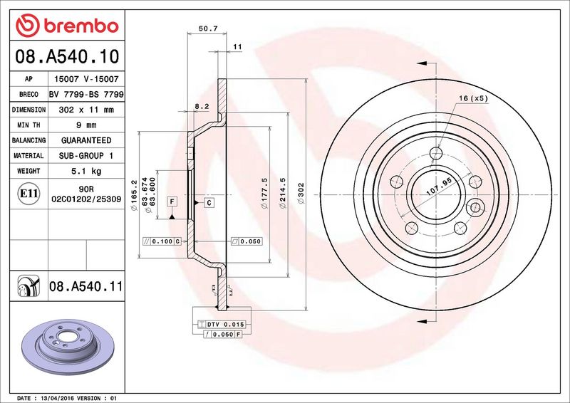Brembo 08.A540.11 Brake Disc - 2