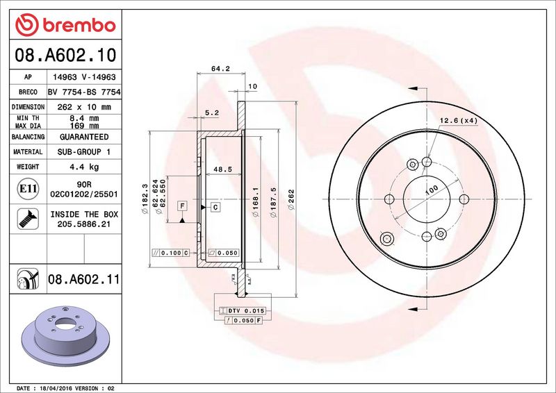 Brembo 08.A602.11 Brake Disc - 2