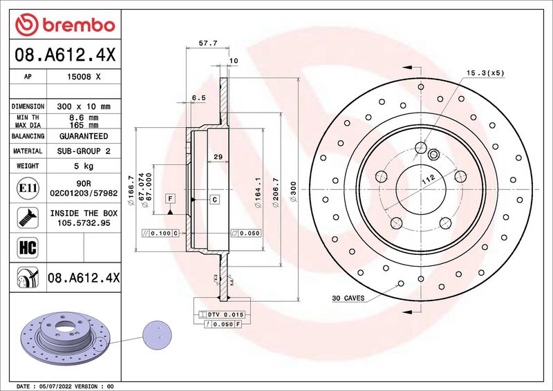Brembo 08.A612.4X Brake Disc - 1