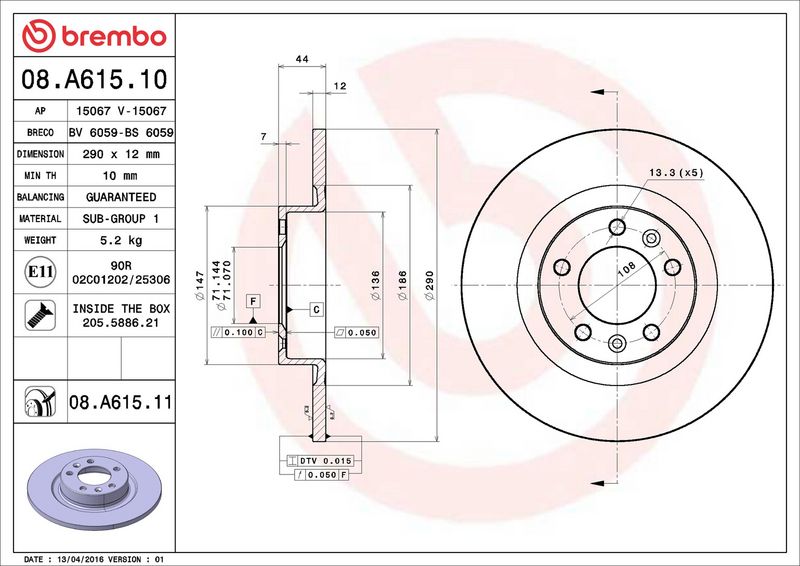 Brembo 08.A615.11 Brake Disc - 2