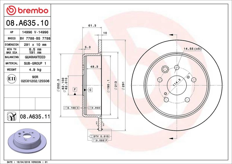 Brembo 08.A635.11 Brake Disc - 2