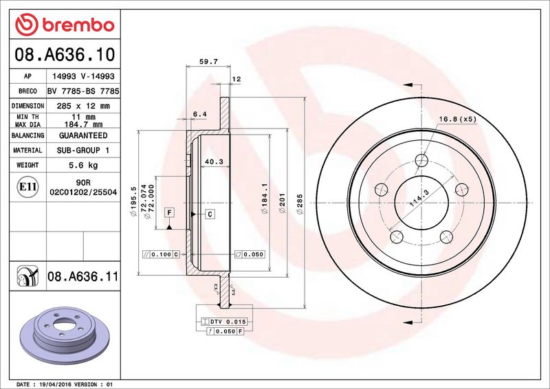 Brembo 08.A636.11 Brake Disc - 2