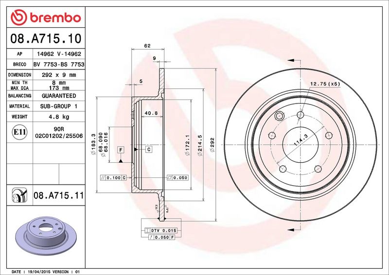 Brembo 08.A715.11 Brake Disc - 2