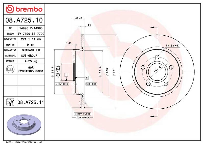 Brembo 08.A725.11 Brake Disc - 2