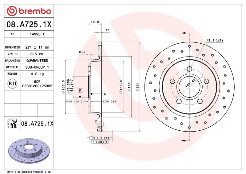 Brembo 08.A725.1X Brake Disc - 2