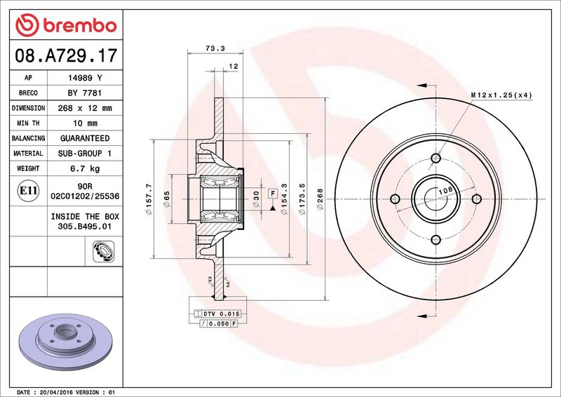 Brembo 08.A729.17 Brake Disc - 2