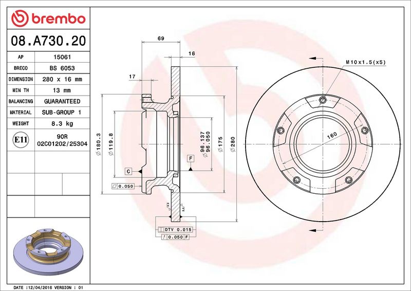 Brembo 08.A730.20 Brake Disc - 2