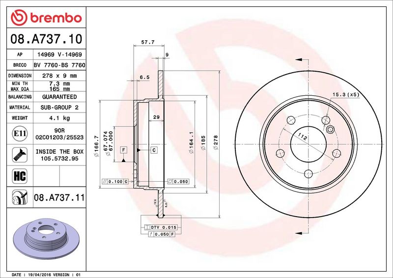Brembo 08.A737.11 Brake Disc - 2