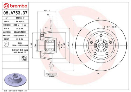 Brembo 08.A753.37 Brake Disc - 2