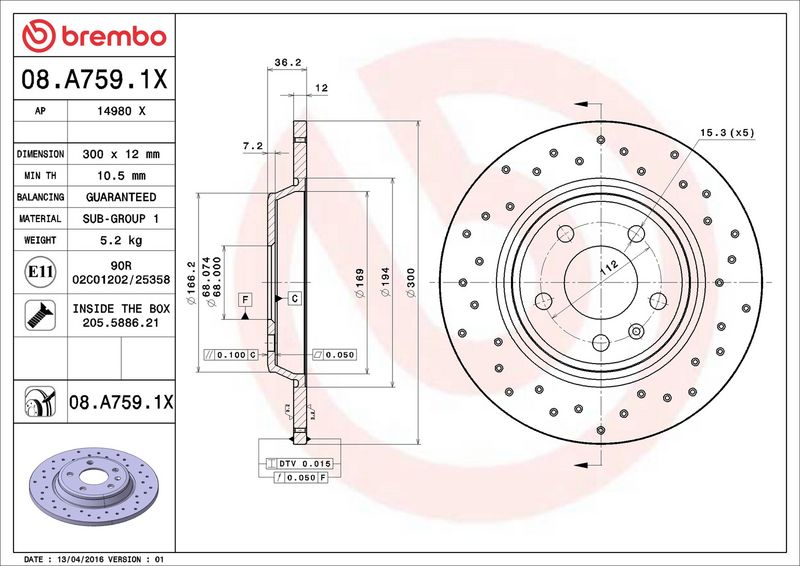 Brembo 08.A759.1X Brake Disc - 2
